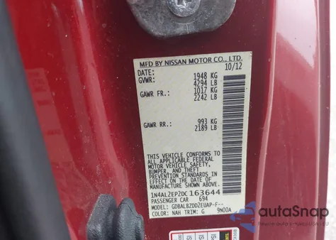 2013 Nissan Altima S from USA, damaged, VIN 1N4AL2EP2DC163644